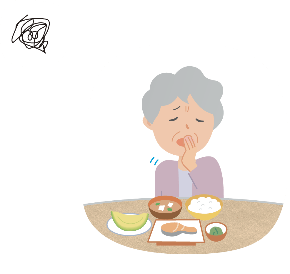 食事中や食後にむせている高齢の女性